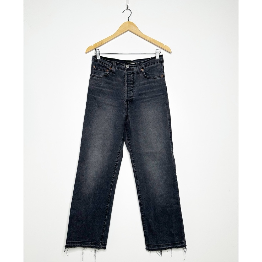 Levi’s Ribcage Straight Ankle Jeans Black Wash Button Fly Size 28
